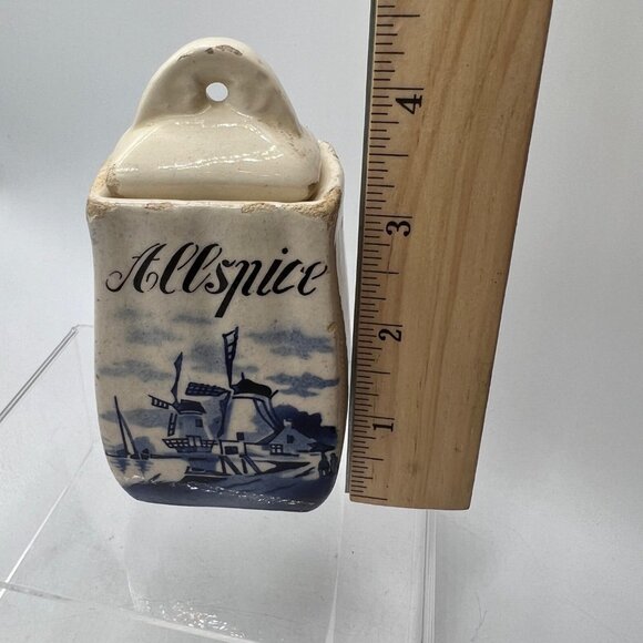 Vintage Blue White Delft Style Windmill Porcelain Spice Jar Allspice Germany - Picture 8 of 10